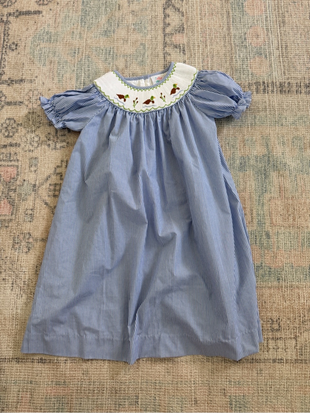 Stitchy Fish Blue Ducks Striped Smocked Dress Size 6
